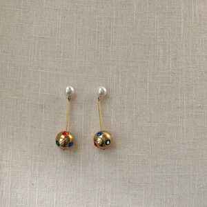 J. Crew Gold Earrings with Pearl and Colorful Accents